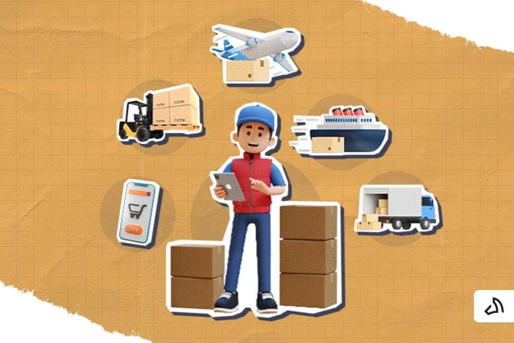 Guy with third party logistics services elements around him.