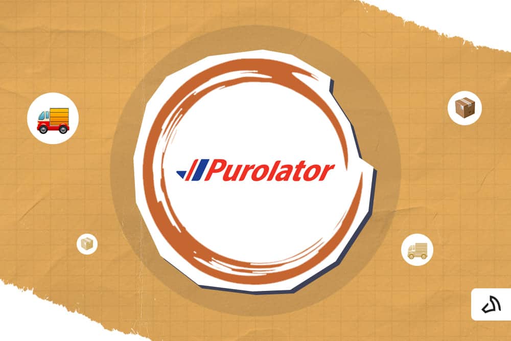 Le logo Purolator à l'intérieur d'un trait de pinceau circulaire.
