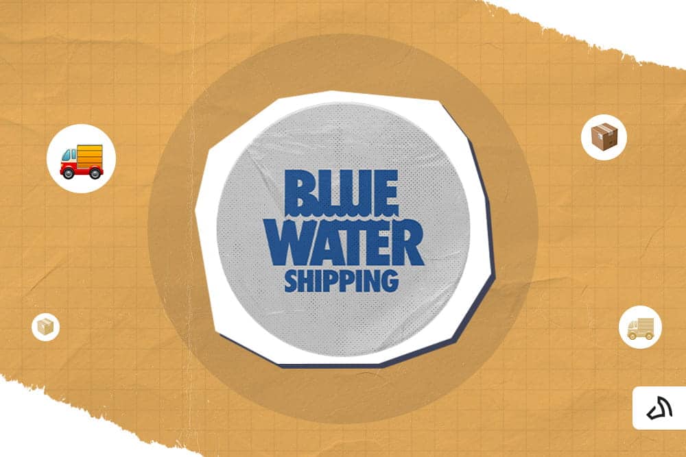 The Blue Water Shipping logo with a grey circle background