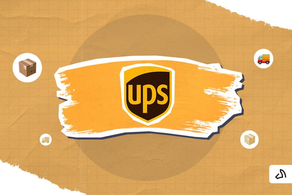 The UPS logo on top of an orange paint stroke