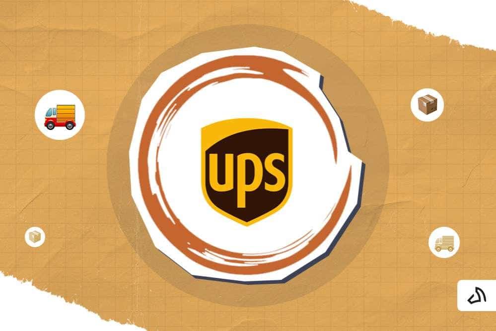 Le logo UPS à l'intérieur d'un trait de pinceau circulaire.