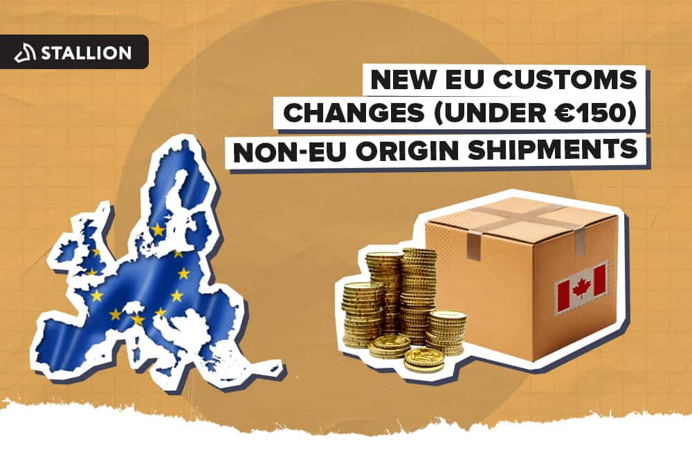 The EU map on the left and a package with stack of coins on the right