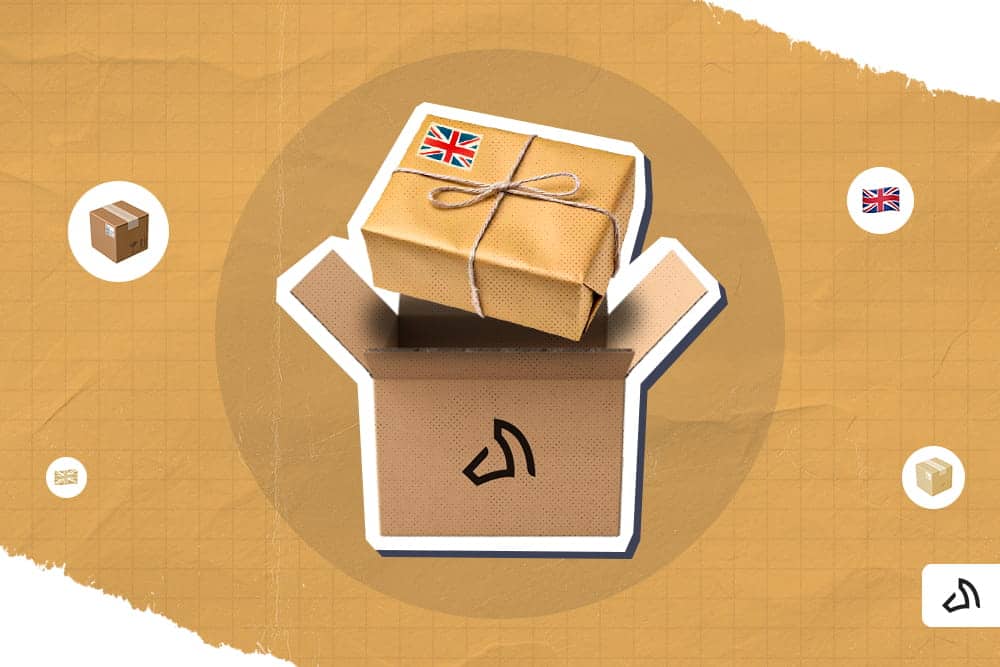 A package with the Union Jack above an open box with the Stallion logo