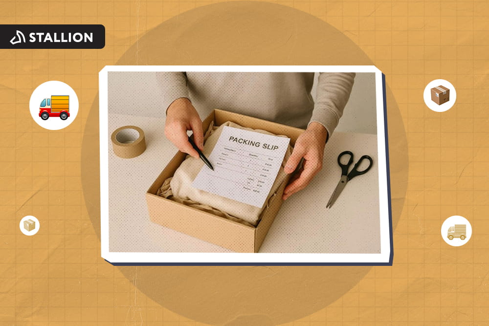A packing slip is placed inside a box