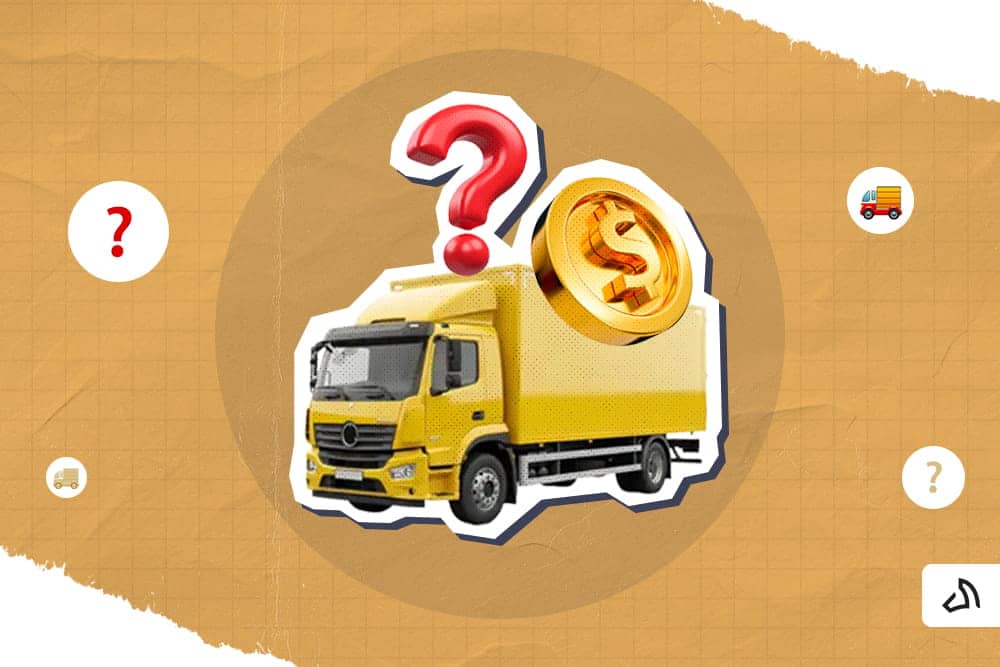 A yellow delivery truck with a question mark and a gold coin