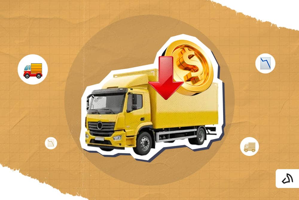 A yellow delivery truck with an arrow down and a gold coin