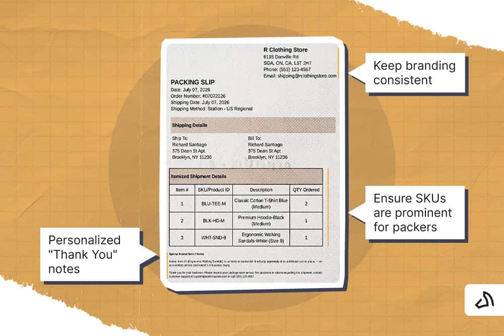 Best practices for a packing slip template