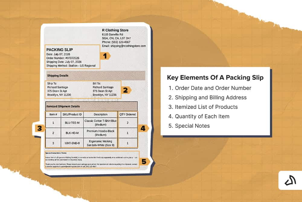 Key elements of a packing slip