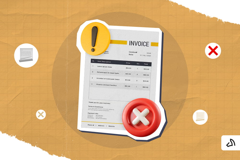 A commercial invoice with a caution sign an "X" Mark