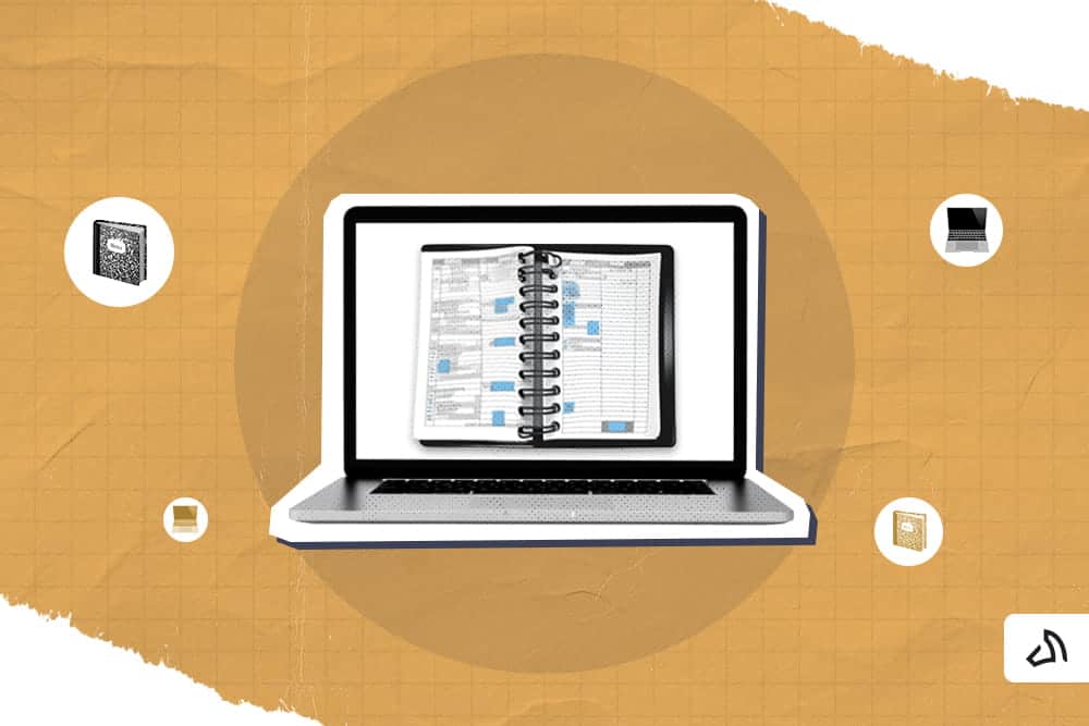 A laptop with a logbook on the screen
