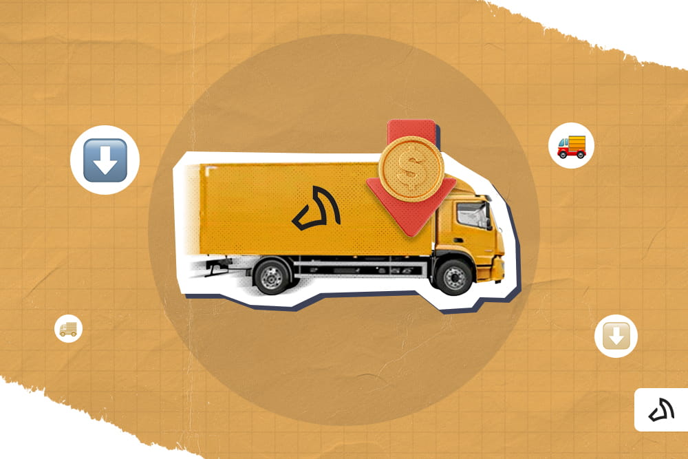Stallion delivery truck with an arrow down sign and a gold coin