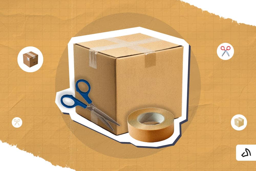 A package, a tape, and scisssors